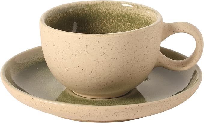 Gibson Elite Manila Bay 8-Piece Stoneware 5 oz Cup and Saucer Set Reactive Glaze Espresso &amp Coffee Cups with Saucers Assorted Colors