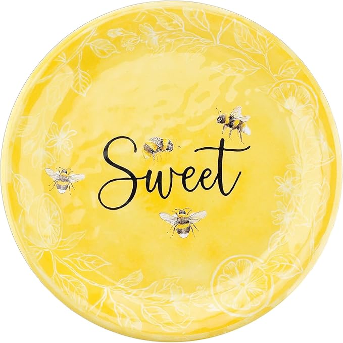 UPware 12 Piece Sweet Bees Melamine Dinnerware Sets Outdoor Dishes Set Plates and Bowls Sets Service for 4 Yellow