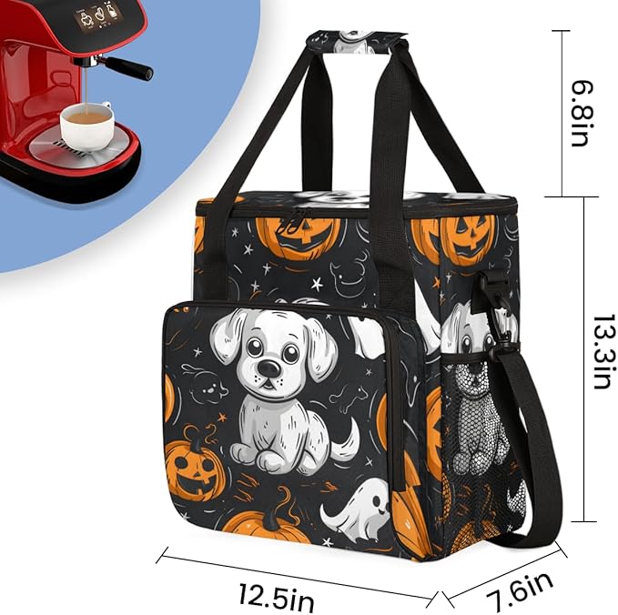 Retro Pumpkin Coffee Maker Carrying Bag Halloween Pumpkin Travel Storage Bag Compatible with K-Mini or K-Mini Plus Single Serve Coffee Brewer Carrying Case with Multiple Pockets &amp Shoulder Strap