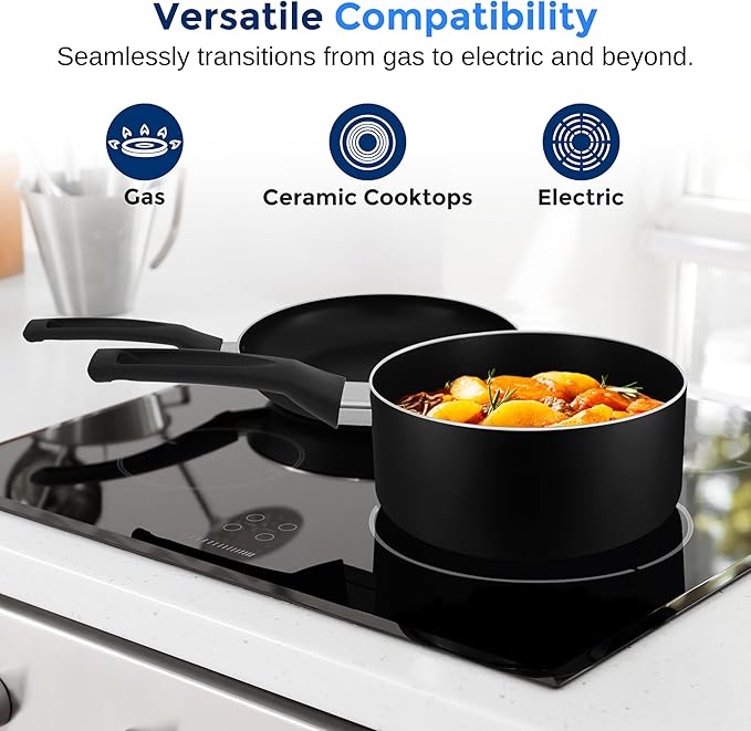 SereneLife Kitchenware Pots &amp Pans Basic Kitchen Cookware Black Non-Stick Coating Inside Heat Resistant Lacquer (15-Piece Set) One Size