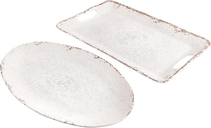 Gibson Home Mauna Melamine 2 Piece 18.7'' &amp 18'' Serving Tray Set – Ice White
