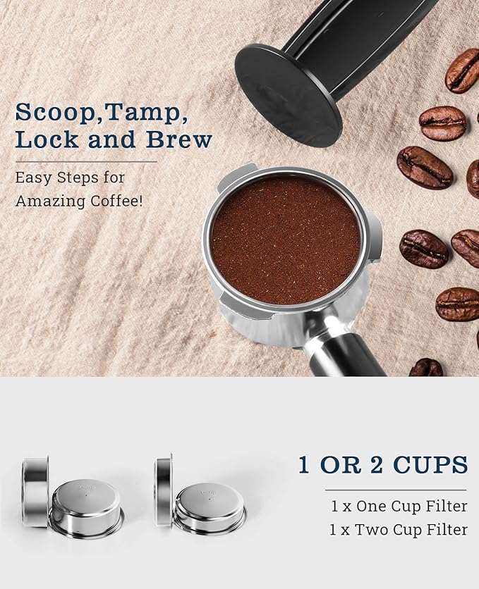 CUSIMAX Espresso Machine 20Bar Compact Coffee Machine with Powerful Steam Wand for Latte &amp Cappuccino Stainless Steel Espresso Maker with 34oz Remevable Water Tank