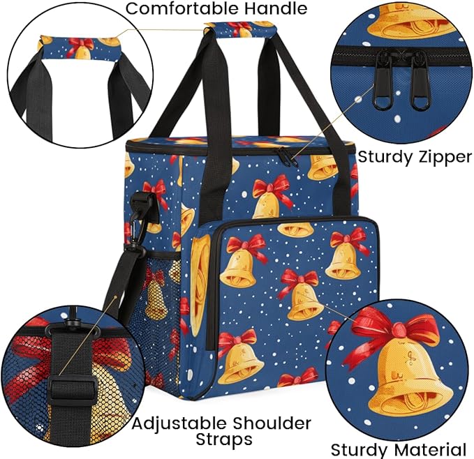 Christmas Bell Coffee Maker Carrying Bag Portable Travel Storage Tote Bag Compatible with K-Mini or K-Mini Plus Single Serve Coffee Brewer Carrying Case with Multiple Pockets &amp Shoulder Strap
