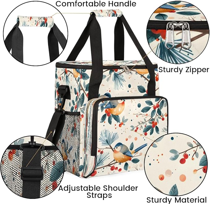 Bird Berry Branch Coffee Maker Carrying Bag Compatible with K-Mini or K-Mini Plus Portable Single Cup Coffee Maker Case with Pockets for K Cup Pods