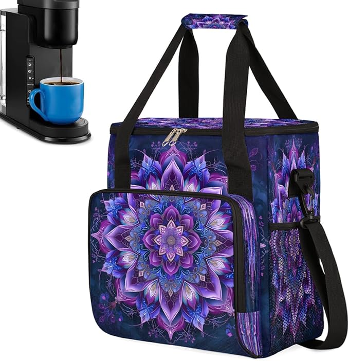 Bohemian Mandala 4 Coffee Maker Carring Bag Travel Carrying Storage Tote Bag Compatible with Keurig K-Mini or K-Mini Plus Portable Single Serve Coffee Brewer Case with Pockets for K-cup Pods