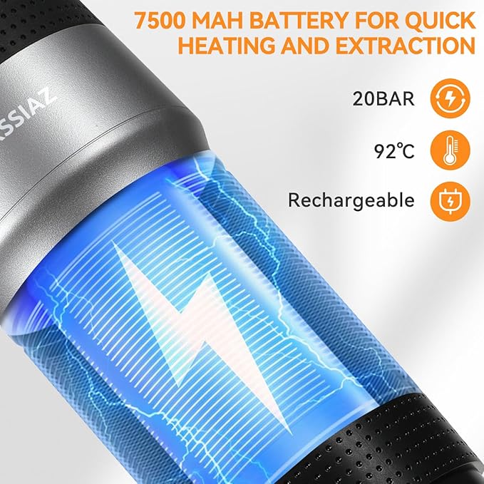 Portable Espresso Machines Electric Espresso Maker with Self-Heating USB-C &amp Car Charger 20 Bar Mini Coffee Maker With NS Capsule &amp Ground Coffee for Camping Hiking Travel Office Silver