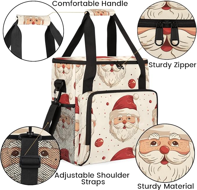 Retro Santa Claus Coffee Maker Carrying Bag Portable Travel Storage Tote Bag Compatible with K-Mini or K-Mini Plus Single Serve Coffee Brewer Carrying Case with Multiple Pockets &amp Shoulder Strap