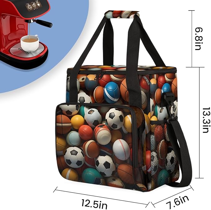 Graffiti Football Coffee Maker Carrying Bag Cute Football Travel Storage Bag Compatible with K-Mini or K-Mini Plus Single Serve Coffee Brewer Carrying Case with Multiple Pockets &amp Shoulder Strap