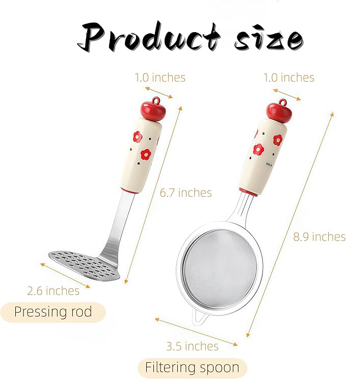 Stainless Steel Kitchen Utensil Set 5-Piece Cooking Tools with Whisk Potato Masher Slotted Spoon Egg Separator &amp Mixing Spoon – Durable PP Handle Essential Baking &amp Cooking Gadget Kit