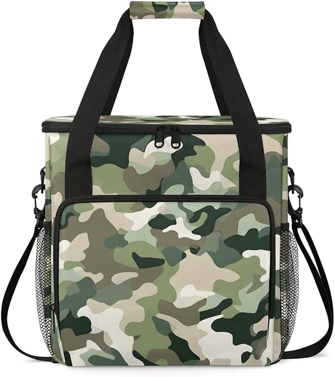 Camouflage Themed Coffee Maker Travel Bag for Keurig K-Mini/K-Mini Plus Insulated Waterproof Tote with Pockets for K-Cup Portable Single-Serve Brewer Case