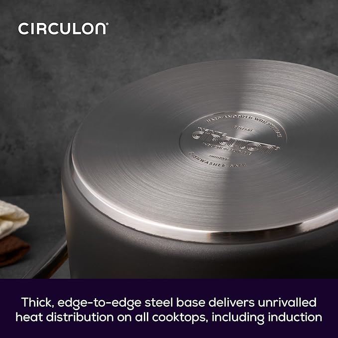 Circulon Infinite Induction Hob Pan Set - 7 Piece Non Stick Pots and Pans Set with Stainless Steel Lids &amp Handles Premium Dishwasher Safe Cookware Black