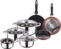 7-Piece Stainless Steel Battery: Saucepan Without lid Ø16 / saucepans with lid Ø18 / Ø20 and Ø24 (4.0L) and Set of 3 Pans Ø16/20/24 cm Pressed Aluminium