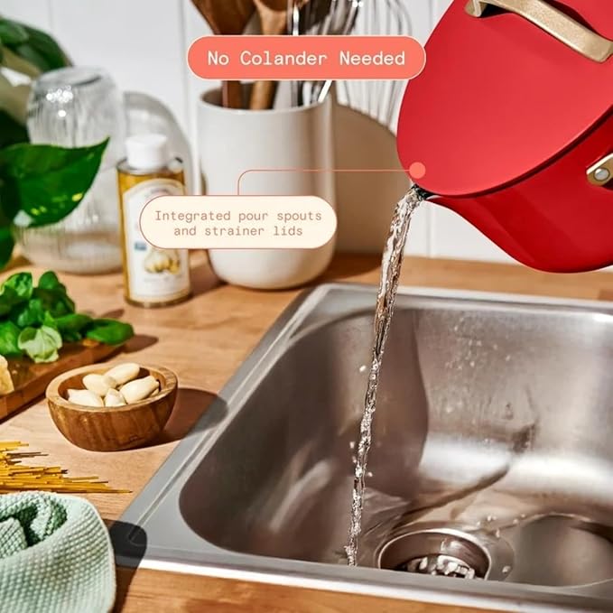 12-Piece Ceramic Nonstick Cookware Set Pots and Pans with Strainer Lids (Red Tomato)