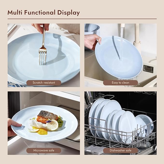 KINGSTONE Bone China Dinnerware Sets 24-Piece Dinnerware Set for 8 Lightweight Durable Dishwasher Safe Tableware for Daily Use with Elegant Design Blue