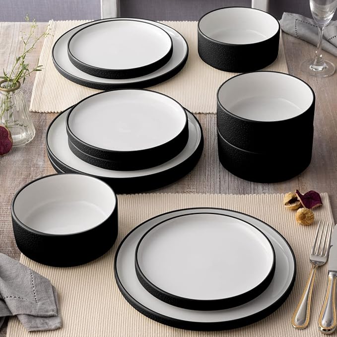 Noritake ColorTex Stone Black 12-Piece Dinnerware Set Service for 4