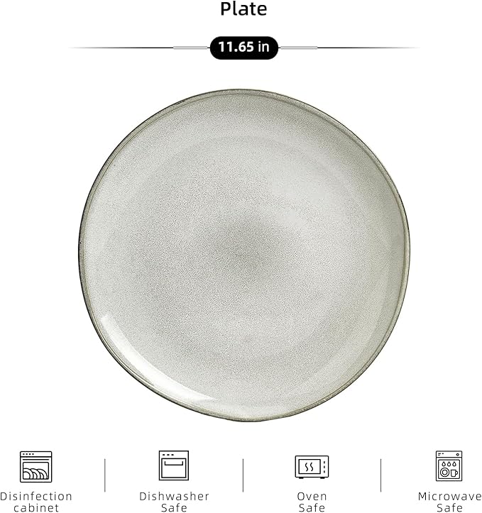 Organic Shape Highland Ceramic Dinner Plates 6pcs 11.65 Inch Handmade Reactive Glaze Dinnerware Sets with Wavy Edge for Kitchen Microwave &amp Dishwasher Safe Scratch Resistant-grey