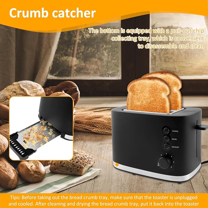 Slice Toaster Metal Toaster 2 Slice Toasters with Six-speed Baking Slice Toaster with Removable Crumb Tray for Home12