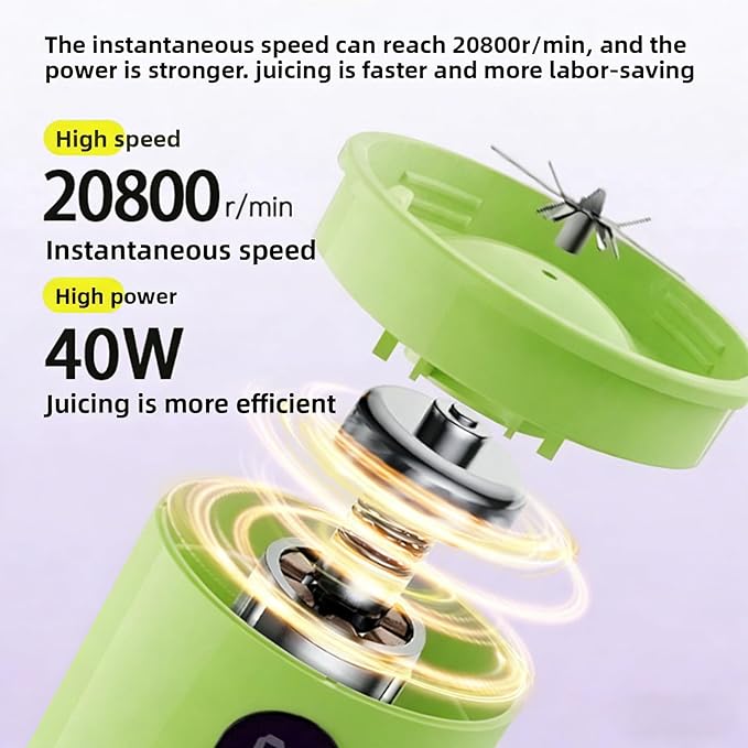 500ml Portable Blender Light Green 20800RPM USB Rechargeable Cordless Portable Blender Juicer with Stainless Steel Cutter for Home Travel
