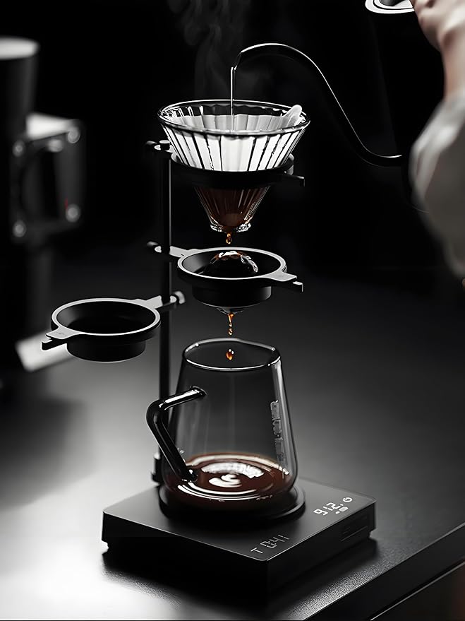 Coffee Dripper Stand with 2 Pcs Espresso Cooling BallHeight Adjustable Metal Pour Over Coffee Stand Elegant Gift for Coffee Dripper Brewer Lovers (Black)