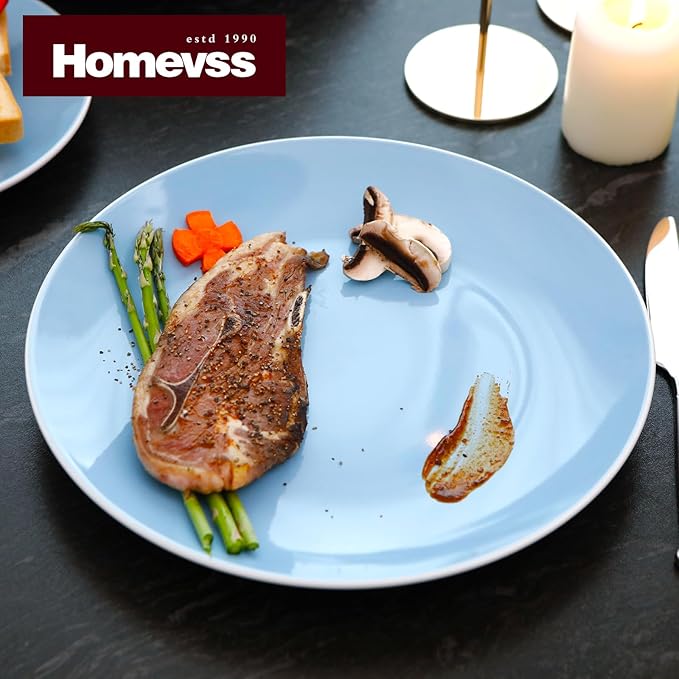 Stoneware Coupe Shape 18pc Dinnerware Set Outside White + Inside Blue