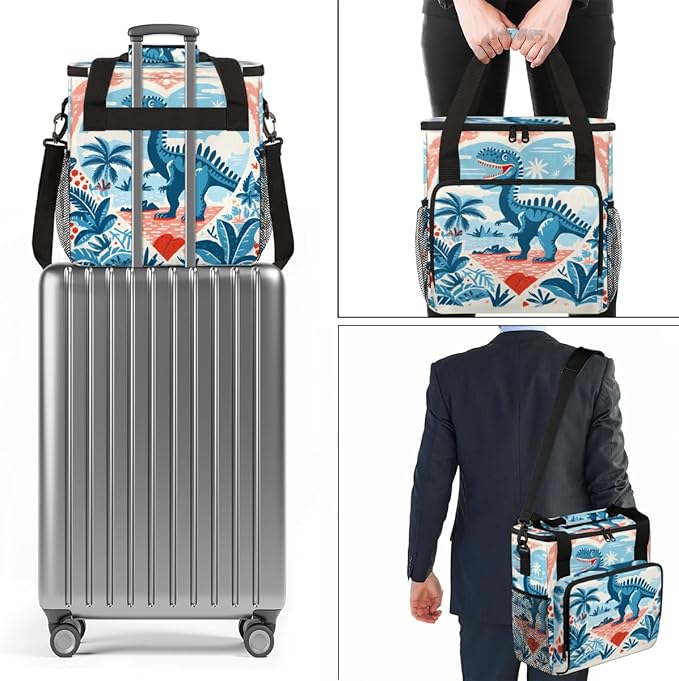 Blue Dinosaur Coffee Maker Carrying Bag Palm Leaves Travel Storage Bag Compatible with K-Mini or K-Mini Plus Single Serve Coffee Brewer Carrying Case with Multiple Pockets &amp Shoulder Strap