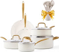 Ceramic Cookware Set VONIKI 16 Pcs Pots and Pans Set Non Stick Kitchen Cookware Sets with Cooking Utensils Set Non Toxic Cookware Set White Gold Pan Set for Cooking Pot Oven &amp Dishwasher Safe