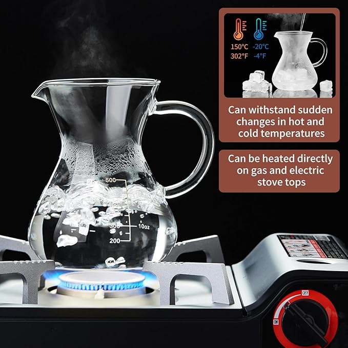 Unbreakable - Pour Over Coffee Maker with Double Stainless Filter 17oz Thickened Heat-Resistant Borosilicate Glass Dripper Coffee Pour Over Stovetop Safe