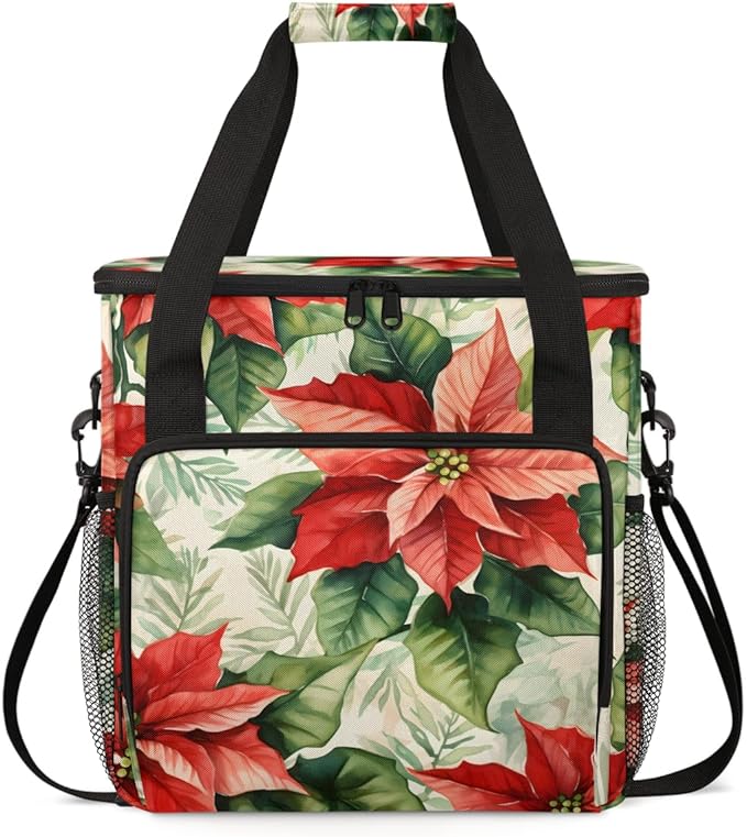 Holly Berry Flowers Coffee Maker Carrying Bag Graffiti Flowers Travel Storage Bag Compatible with K-Mini or K-Mini Plus Single Serve Coffee Brewer Carrying Case with Pockets &amp Shoulder Strap