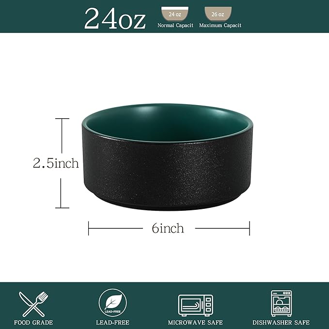 Stoneware Cereal and Soup Bowls Set of 4 6 Inch Matte Glaze Ceramic Bowls for Breakfast &amp Oatmeal Microwave and Dishwasher Safe Matte Green