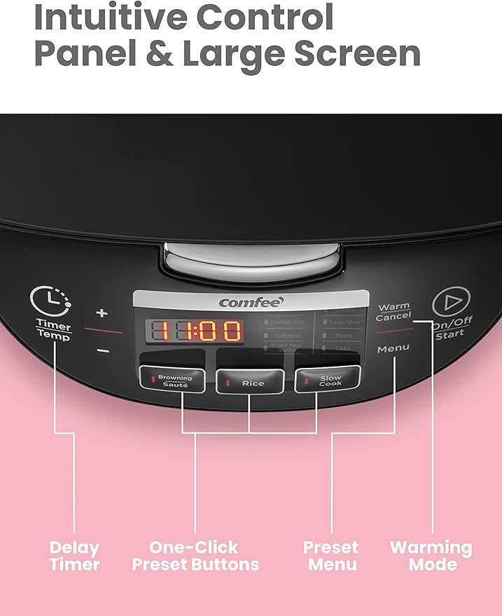 COMFEE' Rice Cooker Japanese Large Rice Cooker with Fuzzy Logic Technology 11 Presets 10 Cup Uncooked/20 Cup Cooked Auto Keep Warm 24-Hr Delay Timer