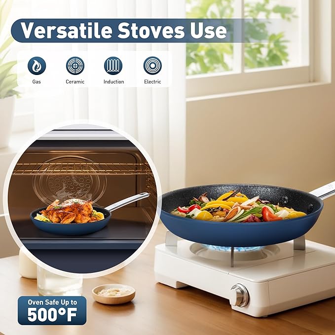 DishDelight Pots and Pans Set Nonstick 911 Inch Induction Cookware Set with Stay-Cool Handles Added Plasma Diamond Blue