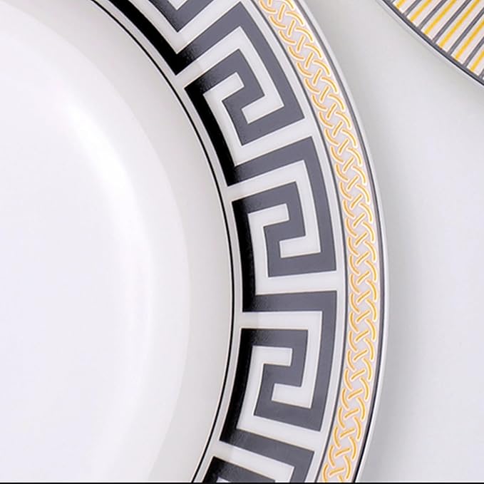 Premium Dinnerware Set for 4 16 Pieces Black and Gold Striped Dishes Set with Teacup snd Saucer Bone China Plate Sets for Brunch Housewarming Anniversary Present