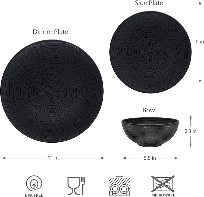 BZYOO 12 Piece Ceramic Dinnerware Set Serive for 4 Porcelain Plates and Bowls for Dining Pearl White Dishes Set + 12 Piece Melamine Dinnerware Set