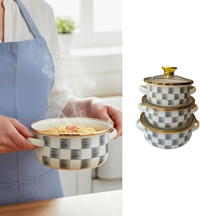 Pack of 3 Enameled Cookware Set for Multifunctional Kitchens Use Porcelain Materials Sturdy Design Ideal Family
