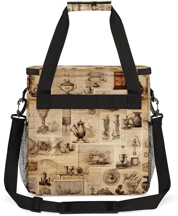 Retro Coffee Coffee Maker Travel Bag for Keurig K-Mini/K-Mini Plus Insulated Waterproof Tote with Pockets for K-Cup Portable Single-Serve Brewer Case