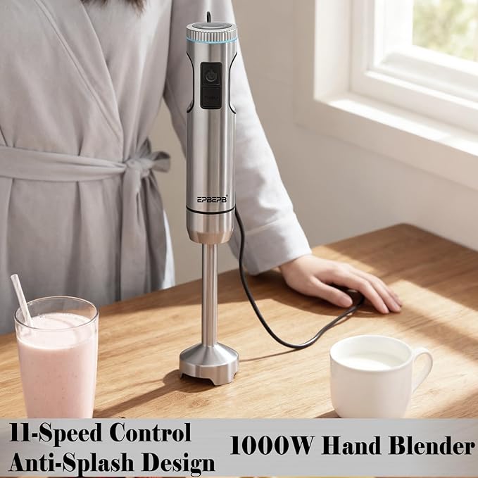 Handheld immersion Blender 11-Speed 1000W Immersion Blender with Anti-Splash Design Stainless Steel Blade for Blending Soup Smoothies MayonnaiseMaking Food Is More Convenient