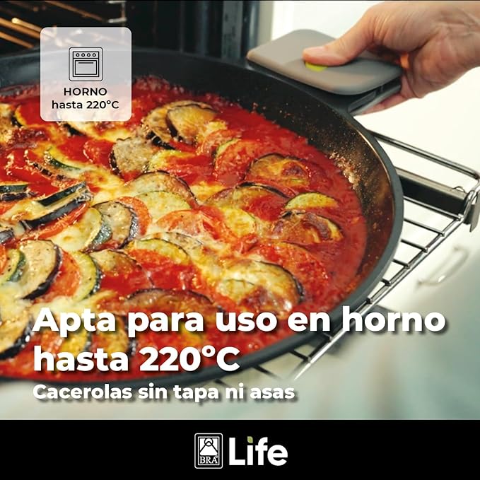 BRA LIFE – 9 Pieces of Cast Aluminium 100% Recycled Non-Stick Reinforced Ceramic without PFOA without PTFE Suitable for All Types of Cookers and Induction