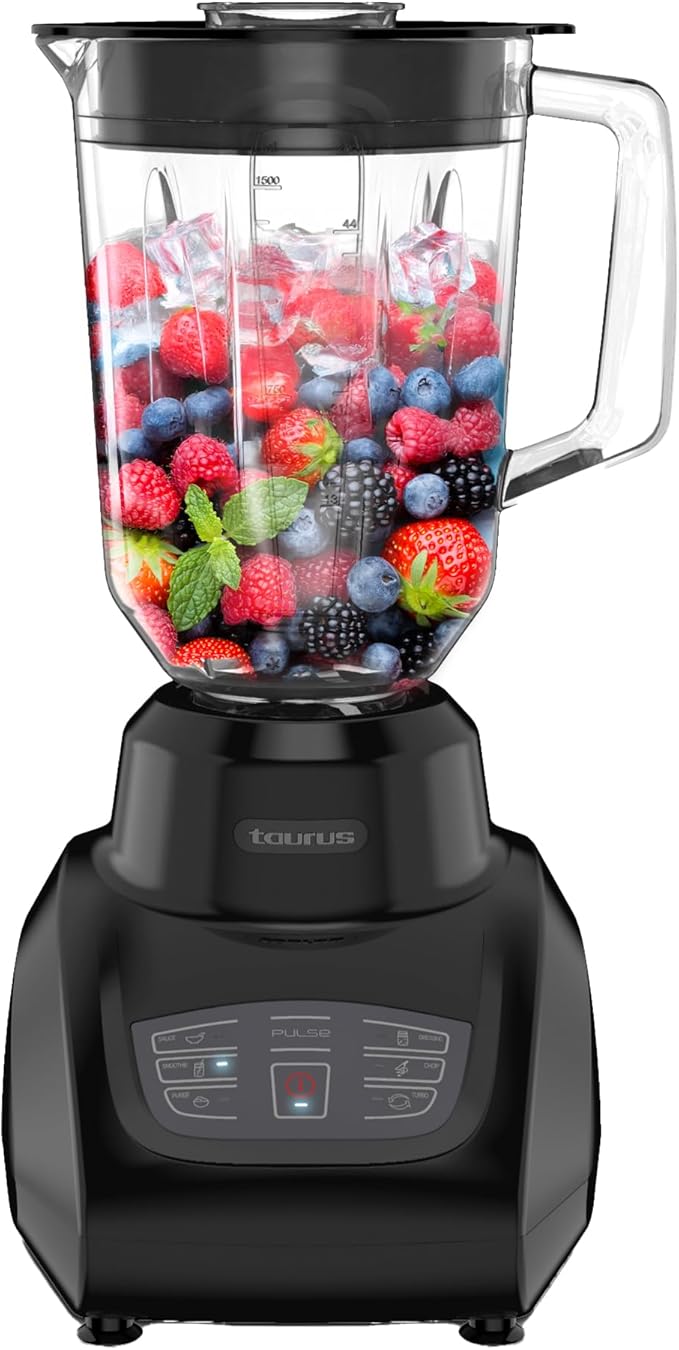 Taurus SEVILLA Countertop Blender | 48 oz Diamond Shaped Glass Jar | Touch Panel Controls with 6 Smart Pre Programmed Settings 8 Speed Control &amp pulse function built-in | 550 watts