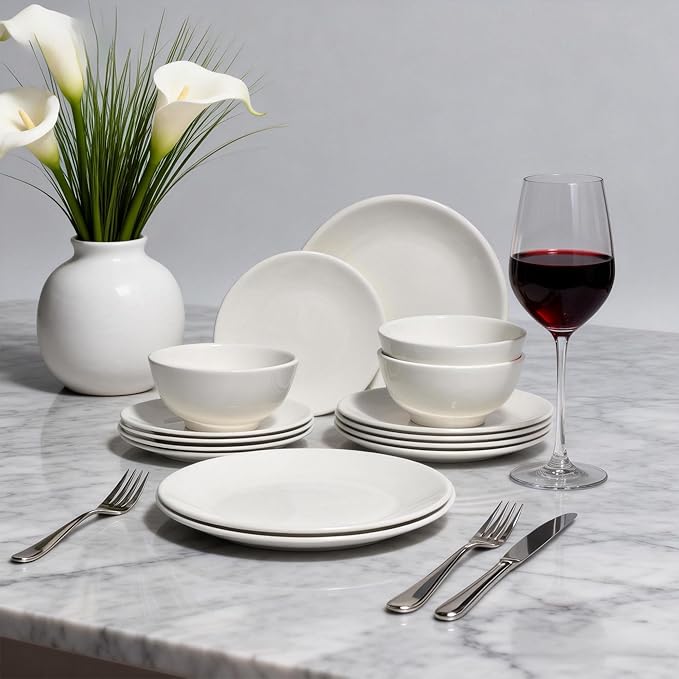 18-Piece White Porcelain Dinnerware Set Service for 6 Thickened Durable Plates &amp Bowls Microwave Dishwasher Oven Safe Lumina Porcelain Kitchen Essentials