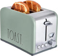 Rae Dunn Toaster Stainless Steel 2 Slice Square Toaster Wide Slot with 5 Browning Levels with Bagel Defrost and Cancel Options (Sage)