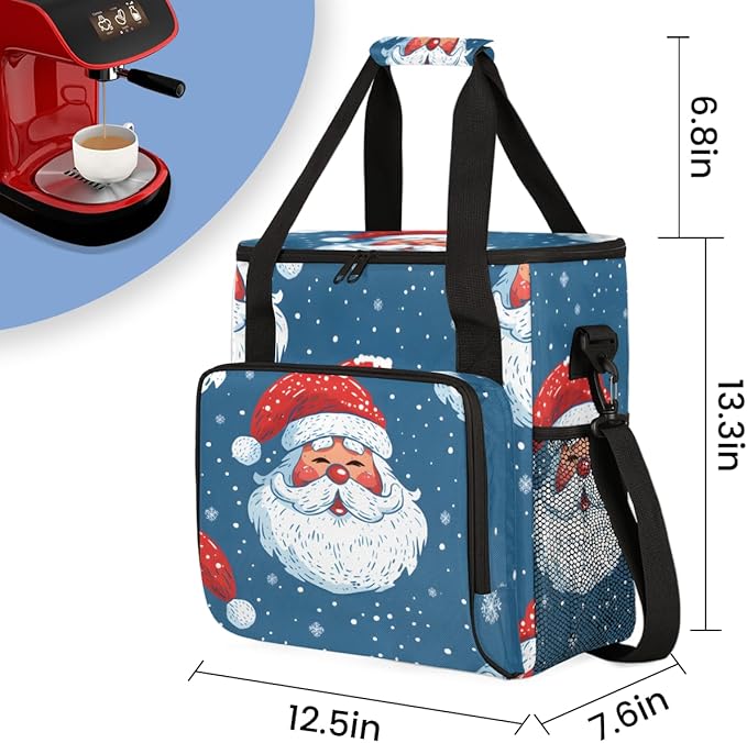 Dreamy Santa Claus Coffee Maker Carrying Bag Cute Santa Claus Travel Storage Bag Compatible with K-Mini or K-Mini Plus Single Serve Coffee Brewer Carrying Case with Multiple Pockets &amp Shoulder S