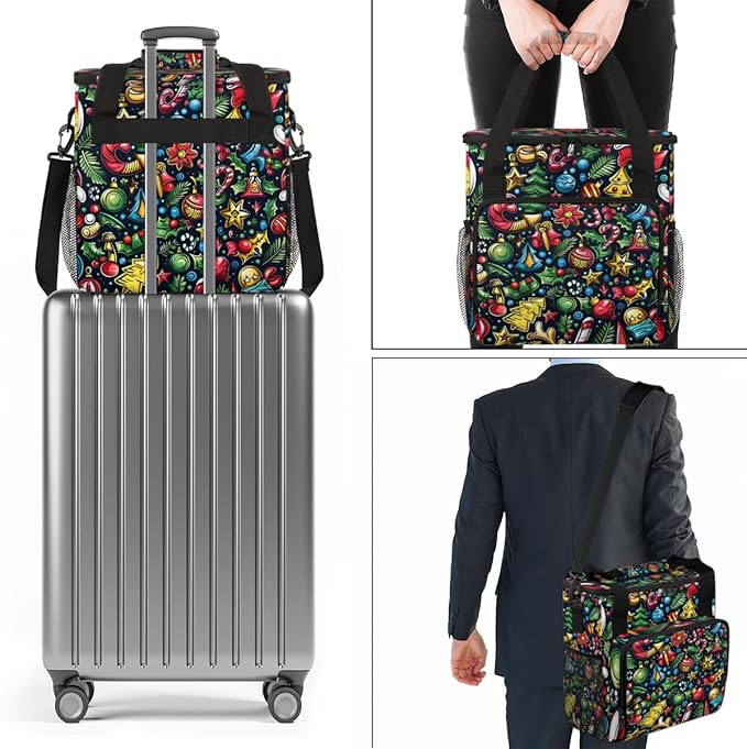 Christmas Bell Stars Coffee Maker Carrying Bag Portable Travel Storage Tote Bag Compatible with K-Mini or K-Mini Plus Single Serve Coffee Brewer Carrying Case with Multiple Pockets &amp Shoulder St