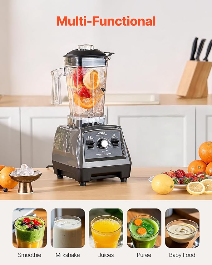 VEVOR Blender for Smoothies 61 oz 1400W Professional Blender with Powerful Motor Multi-Functional Food Processing for Smoothie/Milkshake/Juice Fits for Kitchen