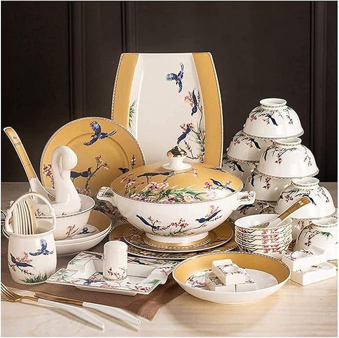 Dinnerware Set Dinner Party Tableware Service Set Ceramics Dinnerware Set 60 Pcs Bowl/Dish/Soup Pot/Bone China Dinner Sets Enamel Craft Pattern Porcelain Combination Set