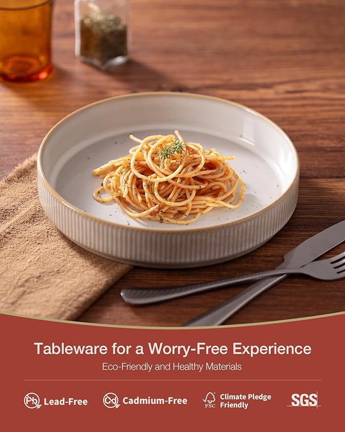 Famiware Star Dinnerware Set with Plates and Bowls Service for 6 (24-Piece) Stoneware Kitchen Dishes Dinner Sets - Cappuccino White