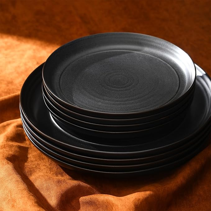Stone Lain Elio 24-Piece Dinnerware Set Stoneware Plates and Bowls Set Dish Set for 8 Black