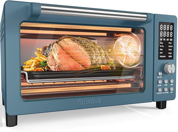 Nuwave Bravo Pro Smart Air Fryer Toaster Oven Combo Airfryer Convection Oven Countertop 10-in-1 Functions with Quicker &amp Even Crisp Technology 1800W 50-450°F PFAS-Free 21QT Cozy Blue