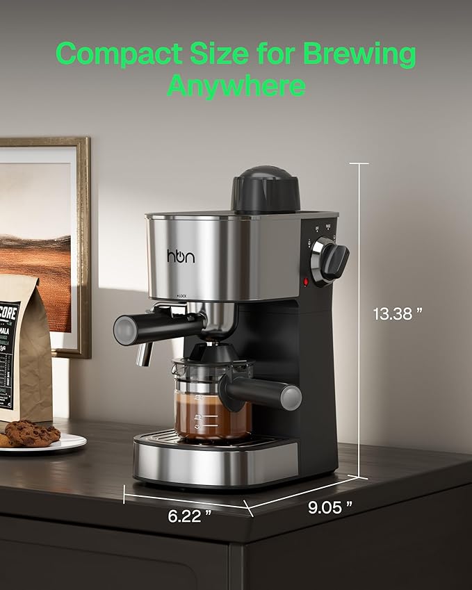 HBN Espresso Machine 3.5Bar Cappuccino &amp Latte Maker 2-4 Cup Stainless Steel Coffee Machine with Milk Frother 800W Espresso Machine Maker with Steamer Compact Coffee Maker for Home and Office