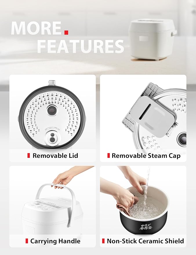 TOSHIBA OriginTaste Rice Cooker 5.5-Cup Uncooked Fuzzy Logic 15-in-1 Functions Digital Display Delay Timer Keep Warm Nonstick Inner Pot White