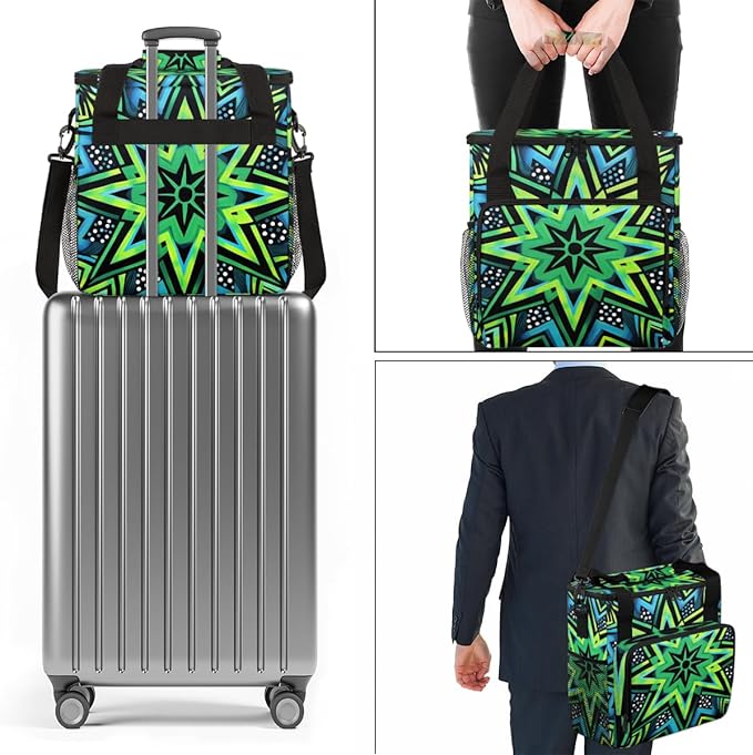 Green Star Coffee Maker Carrying Bag Crazy Lines Star Travel Storage Bag Compatible with K-Mini or K-Mini Plus Single Serve Coffee Brewer Carrying Case with Multiple Pockets &amp Shoulder Strap